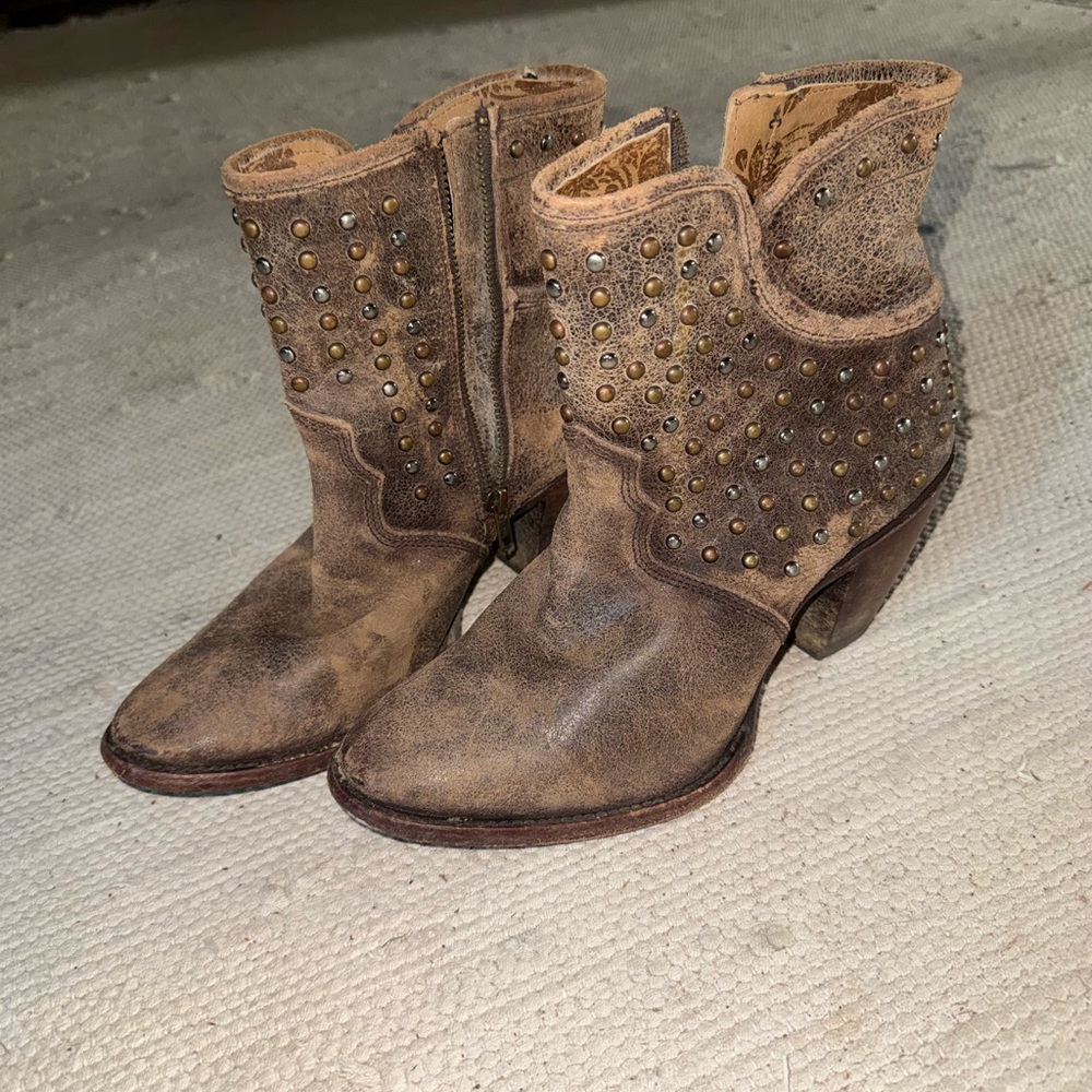 Corral Studded Brown Leather Cowboy Ankle Boots
